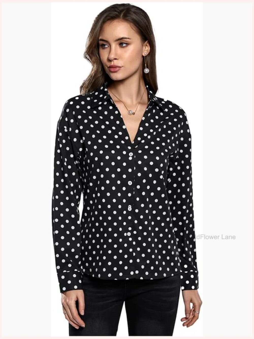 Button Down Shirt Long Sleeve Floral Blouse Work Shirt